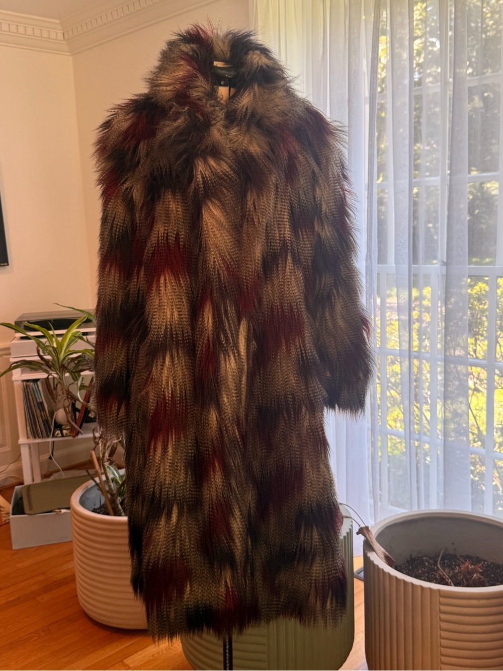 (NWOT) Anthropologie Multi-Color Faux Fur Long Coat - Picture 3 of 4